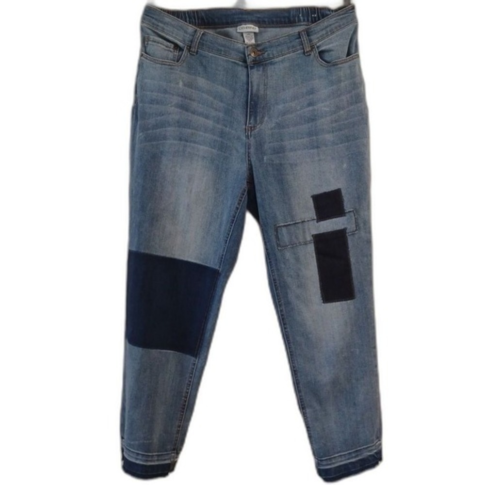 Catherines Jeans Plus‎ Sz 20W Straight Leg Drop Raw Hem Patchwork Relaxed Casual